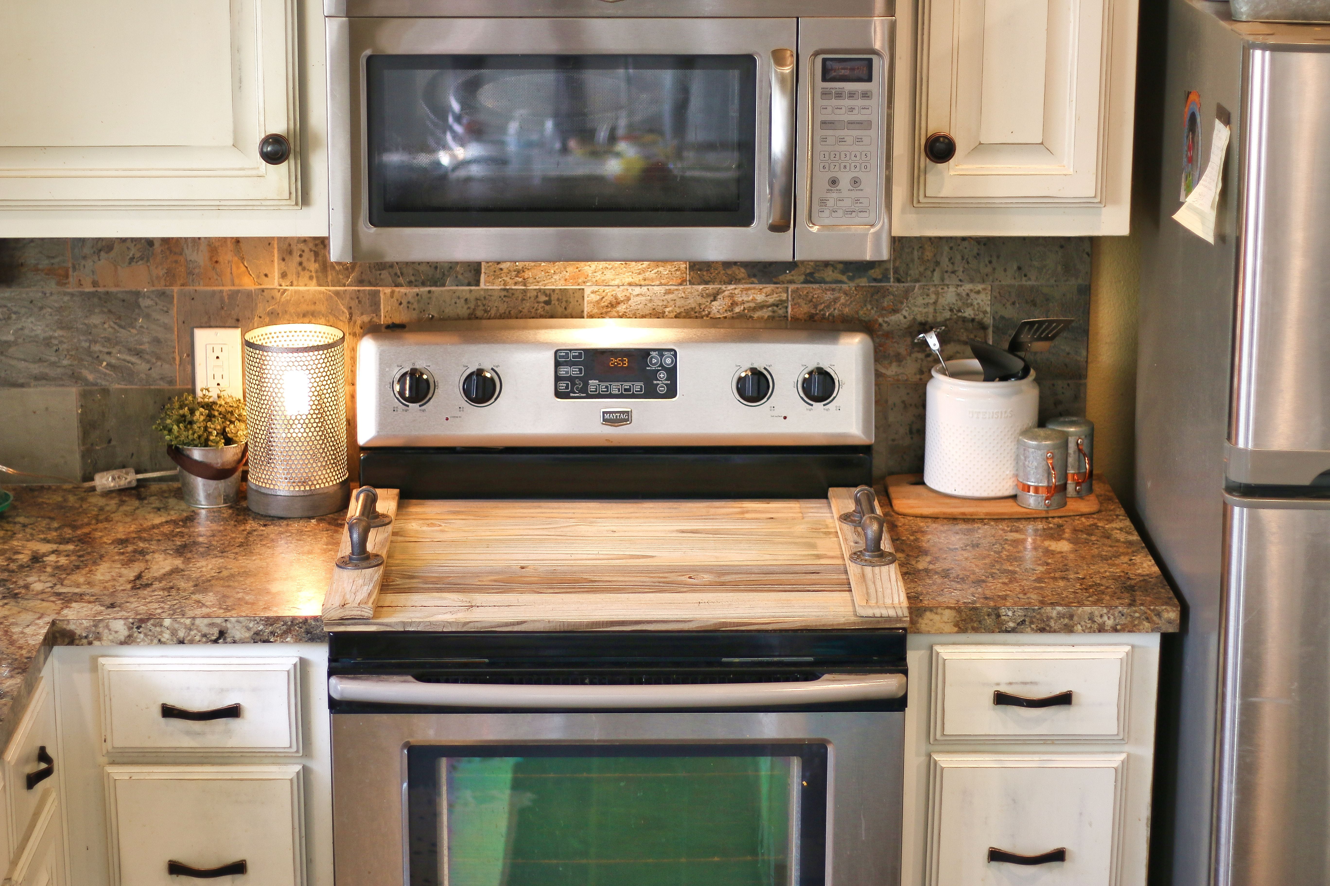 Kitchen Stove Top Cover; Noodle Board; Wooden Cover for Flat Top Stove;  Rustic Farmhouse Finish 
