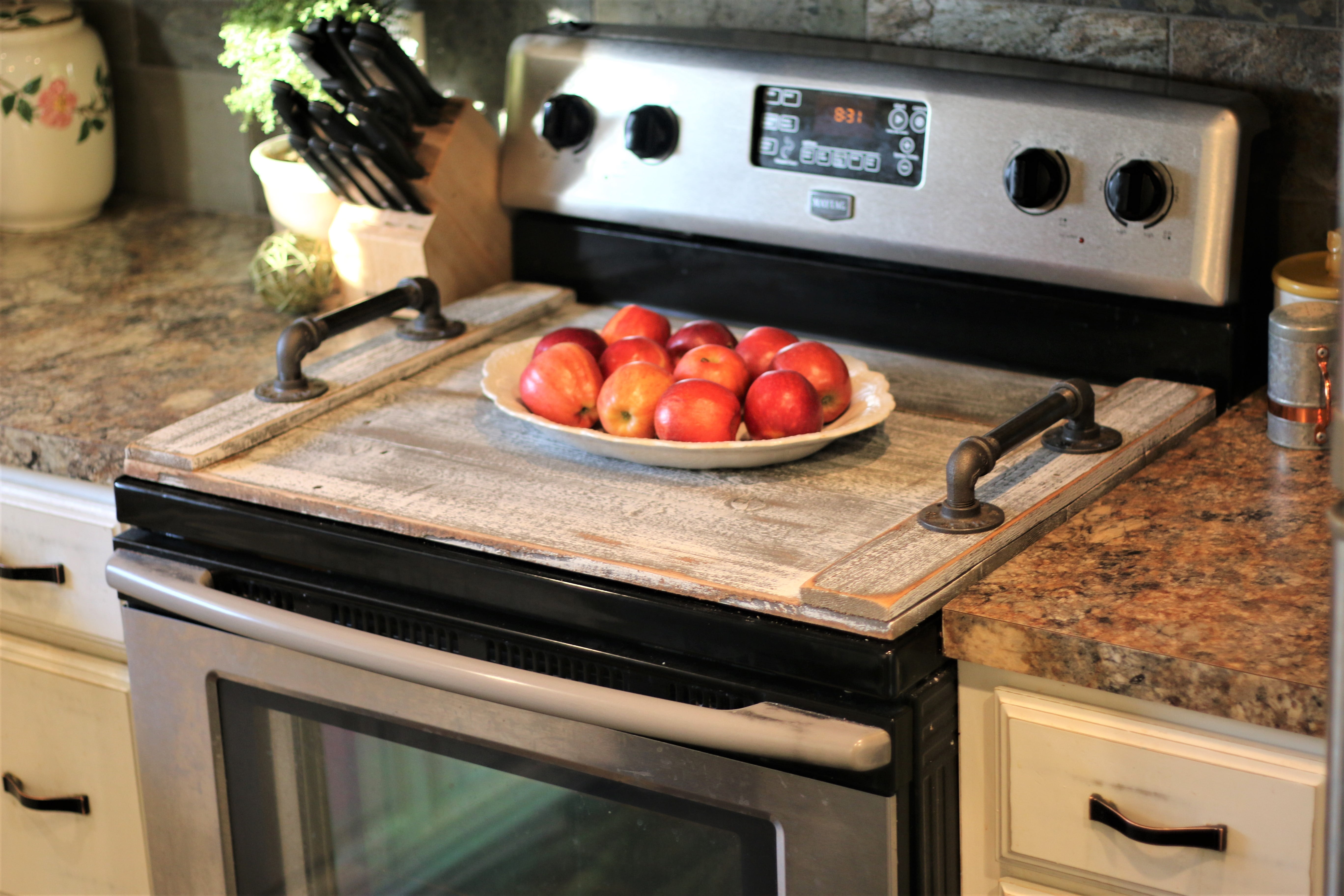 Kitchen Stove Top Cover; Noodle Board; Wooden Cover for Stove; Rustic  Farmhouse Finish 