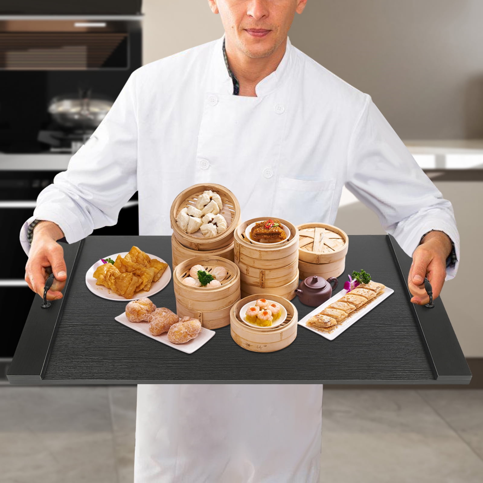 Contertop Kitchen Stove Top Cover, Noodle Board with Handles 30x22 inches Wood Cover for Electric and Gas Stove Black
