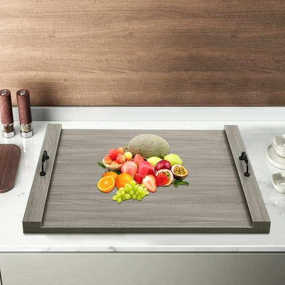 Countertop Kitchen Stove Top Cover, Noodle Board with Handles 30x22 inches Wood Cover for Electric and Gas Stove Gray