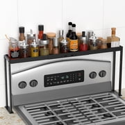 Kitchen Stove Top Shelf, Over Spice Rack Shelf for Stove, Stainless Steel Stove Top Spice Rack, Adjustable 27-33inch, Kitchen Spice Organizer, Condiments and BBQ Sauces, Black