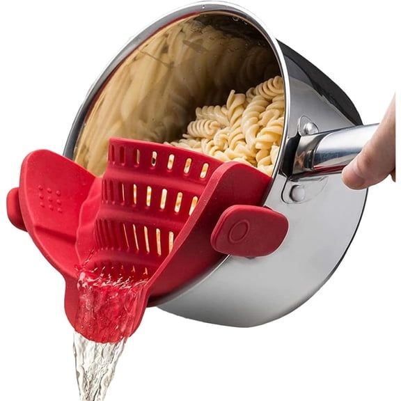 Kitchen Strain Silicone Pot Strainer - Adjustable Clip-On Pasta Strainer for Pots, Pans, and Bowls - Large Red Kitchen Colander