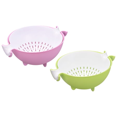 Unique Bargains Strainer Colander 2PCS Plastic Food Strainer with Dual Handles Basket Pink,Green