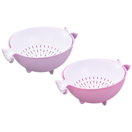 Unique Bargains Strainer Colander 2PCS Plastic Food Strainer with Dual Handles Basket purple,pink