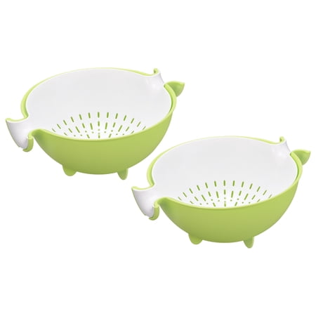 Unique Bargains Strainer Colander 2Pcs Plastic Food Strainer with Dual Handles Basket Green