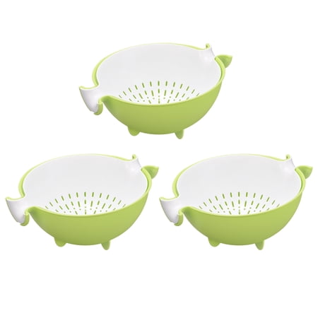 Unique Bargains Kitchen Strainer Colander Plastic Food Strainer with Dual Handles Basket Green