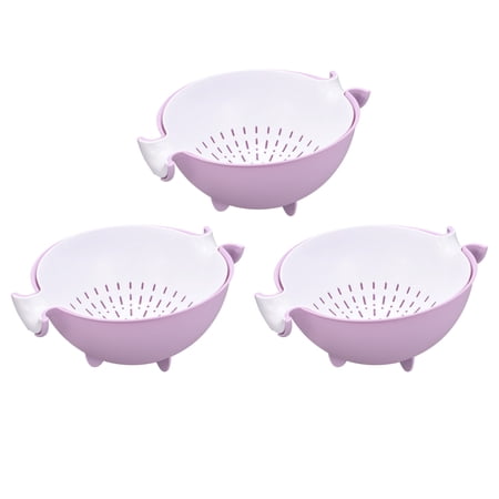 Unique Bargains Kitchen Strainer Colander Plastic Food Strainer with Dual Handles Basket purple