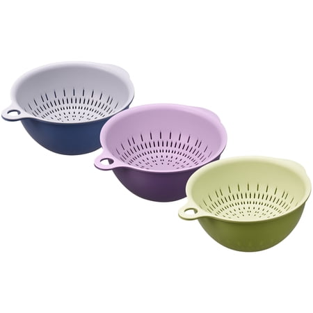 Unique Bargains Kitchen Food Strainer Colander Bowl Set 3 Pcs Double Layer Basket Blue, Purple, Green