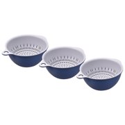 Unique Bargains Kitchen Food Strainer Colander Bowl Set 3 Pcs Double Layer Drain Basket Blue
