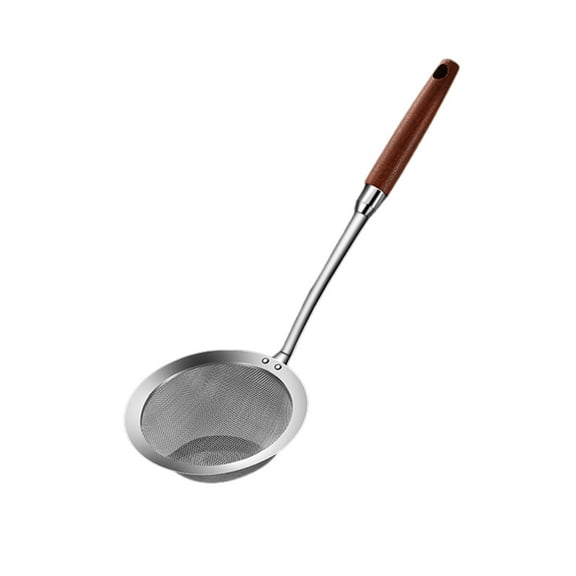 Kitchen Strainers Stainless Steel Mesh Funnel Sieve with Wooden Handle for Fine Dregs, Stainless Steel Cooking Spoon for Fishing Oil Kitchen Household
