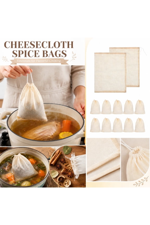Kitchen Straining Pouches, Linen Storage Sacks, Muslin Drawstring Bags, Cotton Cloth Filtration Bags, 10 Piece 6X5 Inch Unbleached All-Purpose Bags for Filtering Cooking Liquids,