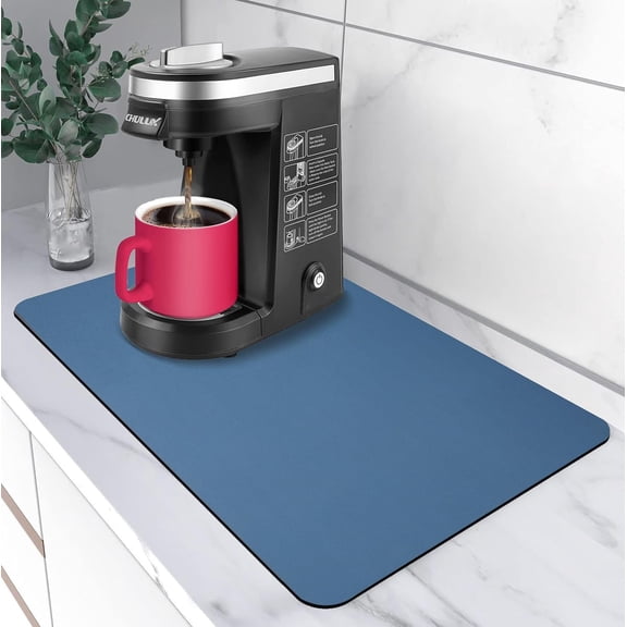 Kitchen Super Absorbent Draining Mat 16"12" Dish Drying Mat Topboutique Coffee Bar Mat for Countertop, Coffee Maker Mat Kitchen Counter Mat for Dish Coffee Bar Worktop(Blue)
