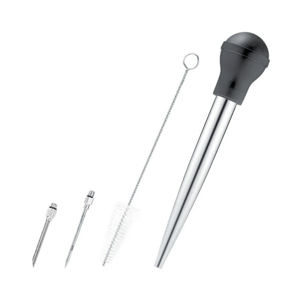 Kitchen Supplies And Accessories Vsontor Turkey Seasoning Pump Drip Oil Tube With Cleaning Brush Barbecue Tool Black