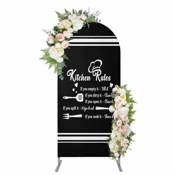 Kitchen Supplies Arch Backdrop Cover 4FT, Black White Chef Hat Love Heart Spandex Fitted Stretchy Arch Stand Covers, Round Top Chiara Backdrop Cover for Wedding Party Birthday Baby Shower