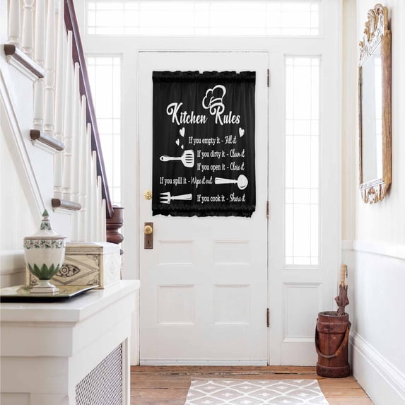 Kitchen Supplies Door Curtains for Door Window, French Sidelight Front Back Door Curtains With Tieback, Black White Chef Hat Love Heart Kitchen Rod Pocket Drapes Panel, 54"x40"