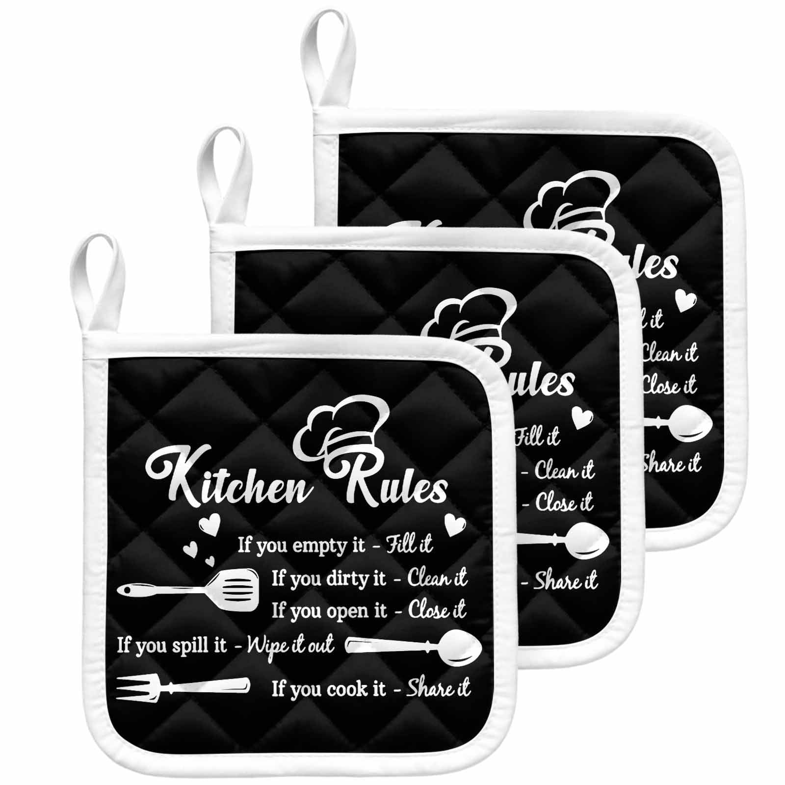 Kitchen Supplies Pot Holders for Kitchen Heatproof Potholder, 3 Pack Black White Chef Hat Love Heart Hot Pads Multipurpose Oven Pads Cloth Potholders Trivet for Cooking Baking
