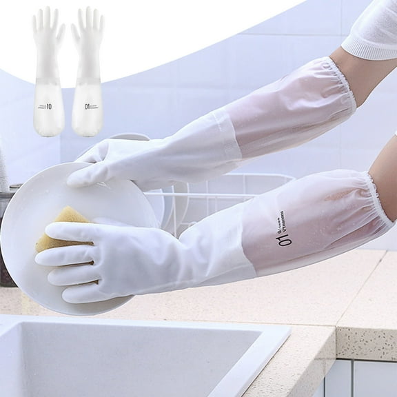 Kitchen Supplies, Rubber Latexs Waterproof Dishwashing Gloves 2 Pair Medium Long Cuff Flock Lining Household Cleaning Gloves And Embossed Palm Gloves For Laundry Gardening, Women Gifts