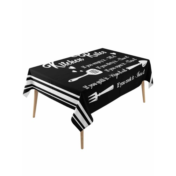 Kitchen Supplies Table Cloth, Black White Chef Hat Love Heart Waterproof Tablecloth for Rectangle Tables, Reusable Washable Fabric Table Cover for Restaurant Kitchen Dining Tables 60"x120"