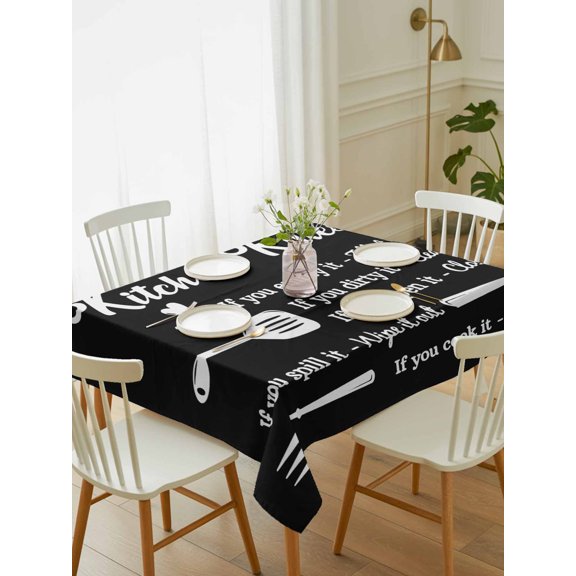 Kitchen Supplies Tablecloth Rectangle Table Cloth 60x102, Waterproof Tablecloth Outdoor Table Cloth, Black White Chef Hat Love Heart Washable Table Cover for Kitchen Dinning Party