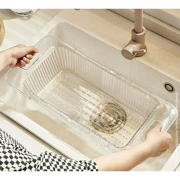 Kitchen Supply-Over the Sink Colander Strainer Extendable Plastic Collapsible Colanders for Sink Adjustable Strainer Sink Washing Basket in Kitchen for Wash Fruits Vegetables Noodle Pasta Food Drain