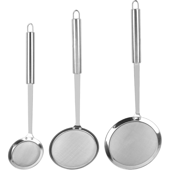 Kitchen Supply - Set of 3 Conical Fine Twill Mesh Stainless Steel Strainers - Quality, 12", 13" and 14" Sizes