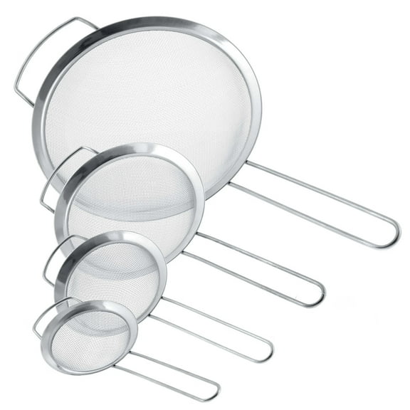 Kitchen Supply Set of 4 Fine Mesh Stainless Steel Strainers with Wide Ear Design, 3", 4", 5.5", 8"