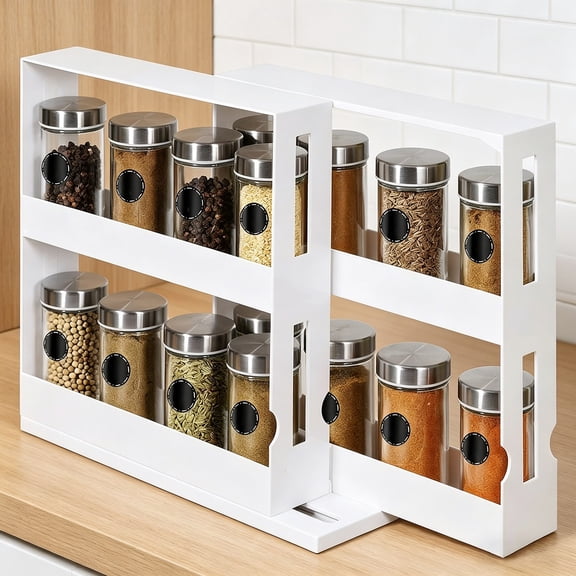 Kitchen Swivel Cabinet Organizer  Revolving Rack Spice Condiment Holder Shelf