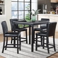 thumbnail image 1 of UHOMEPRO Dining Table Set for 4, Counter Height Dining Table and Chair Set, Square Wooden Table with 4 Upholstered Chairs and Crystal Decoration, Kitchen and Dining Room, Black, 1 of 6