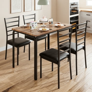 Kitchen Table with 4 Upholstered Chairs, Square Dinner Table Set, Dinette Set for 4 Person, 5 Piece Kitchen & Dining Room Sets for Small Space (Retro)
