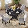 thumbnail image 1 of Kitchen Table Chair Set, Set of 5, Round Table Convertible to Oval Shape Table with Center Shelf, Functional Table Set with 1 Table and 4 Upholstered Tufted Back Chairs for Dining Room, Espresso, 1 of 7