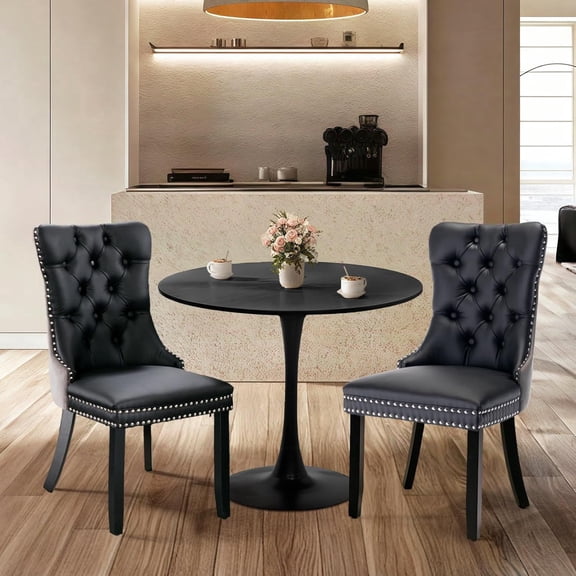 Kitchen Table and Chairs for 2, 24" Dining Table Set for 2 with Leather Upholstered Chairs, 3 Piece Round Kitchen Table Set, Dining Room Table Set for Small Space, Apartment