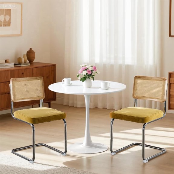 Kitchen Table and Chairs for 2, 24" Dining Table Set for 2 with Velvet Upholstered Chairs, 3 Piece Round Kitchen Table Set, Dining Room Table Set for Small Space, Apartment