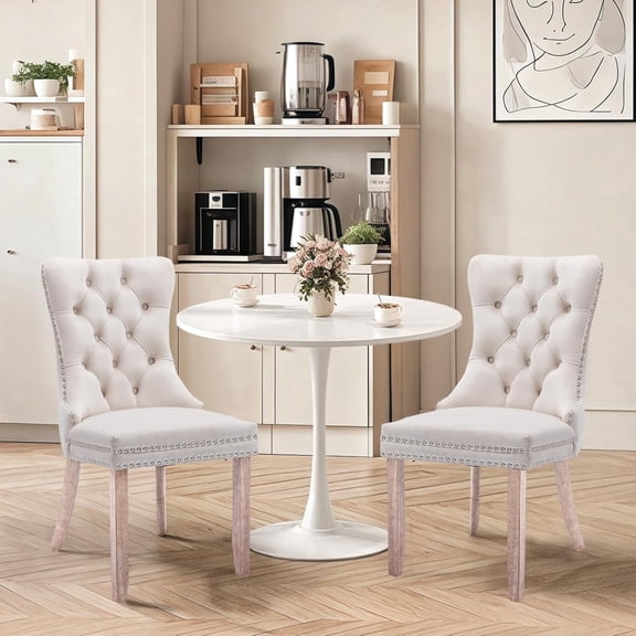 Kitchen Table and Chairs for 2, 24" Dining Table Set for 2 with Velvet Upholstered Chairs, 3 Piece Round Kitchen Table Set, Dining Room Table Set for Small Space, Apartment