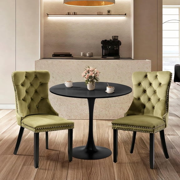 Kitchen Table and Chairs for 2, 24" Dining Table Set for 2 with Velvet Upholstered Chairs, 3 Piece Round Kitchen Table Set, Dining Room Table Set for Small Space, Apartment