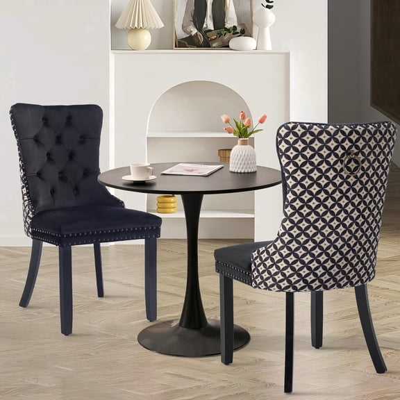 Kitchen Table and Chairs for 2, 31.5" Dining Table Set for 2 with Velvet Upholstered Chairs, 3 Piece Round Kitchen Table Set, Dining Room Table Set for Small Space, Apartment, Black/Black