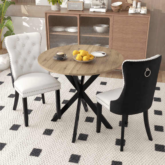 Kitchen Table and Chairs for 2, 31.5" Round Kitchen Table with 2 Velvet Upholstered Chairs, Modern Dining Room Furniture Set for Small Spaces, Apartment, Kitchen