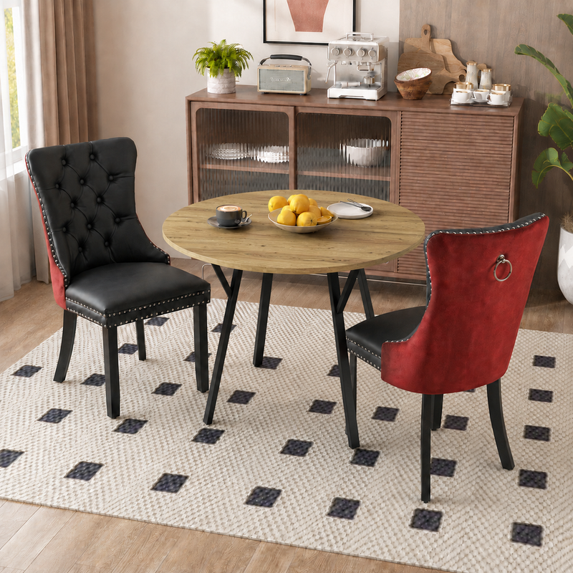 Kitchen Table and Chairs for 2, 35.43" Round Kitchen Table with 4 Velvet Upholstered Chairs, Modern Dining Room Furniture Set for Small Spaces, Apartment, Kitchen