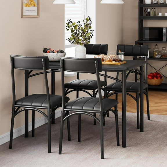 Kitchen Table and Chairs for 4, Dining Table Set for 4 with Upholstered Chairs, Rectangular Kitchen Table Set for Small Space, Apartment, Breakfast, Rustic Black