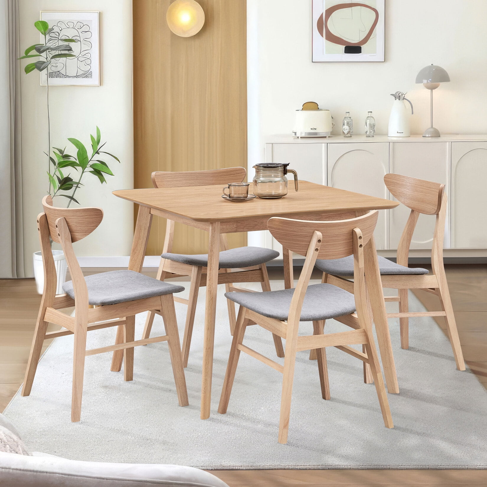 Kitchen Table and Chairs for 4, Wooden Dining Table Set, Square Kitchen ...