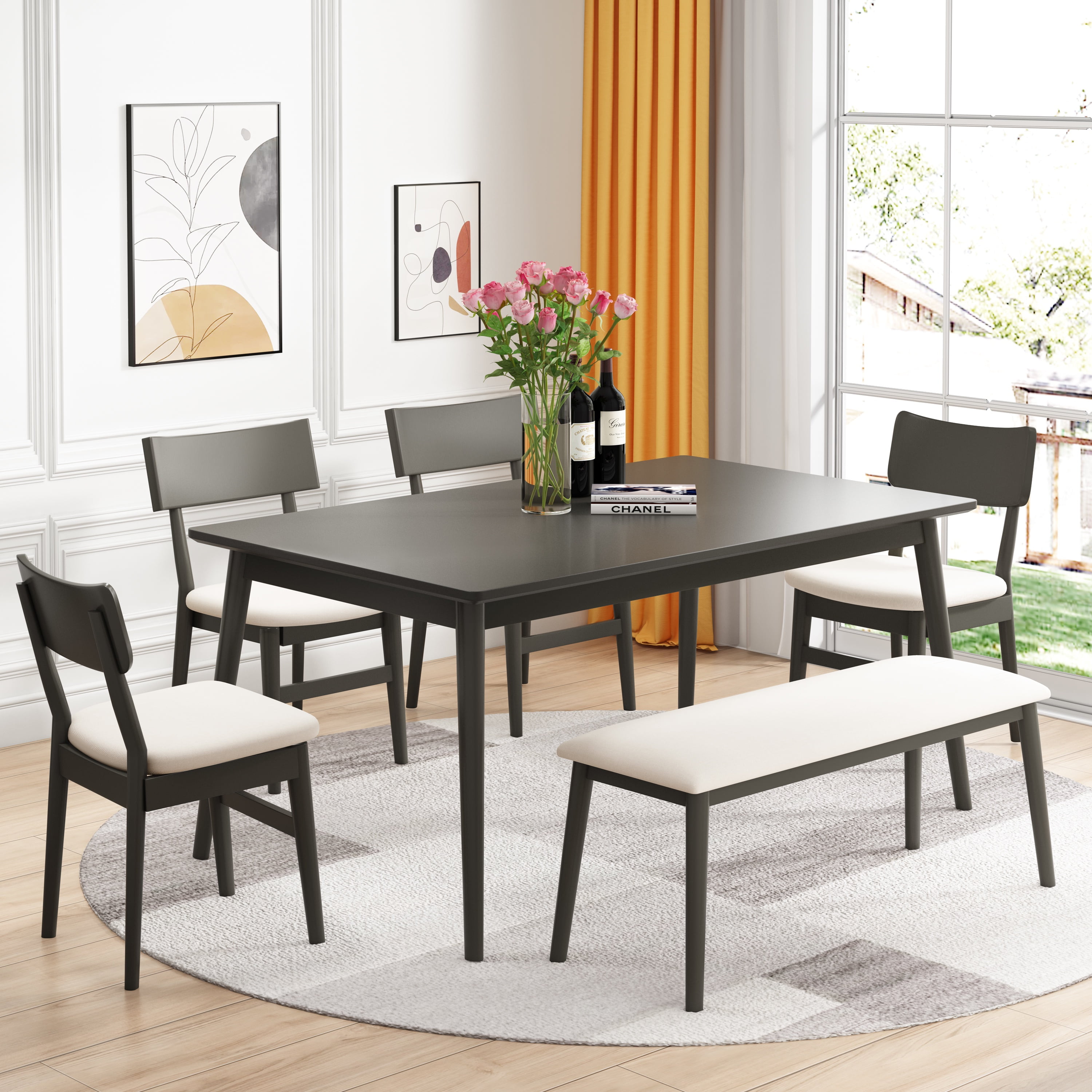 Mainstays 5 Piece Dexter Dining Room Kitchen Set with Storage Ottoman Multiple Colors