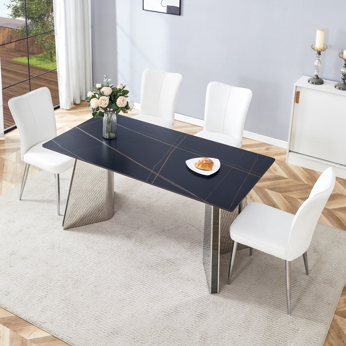 Kitchen Table Chairs Set, Rock Plate Tabletop Dinner Table with Steel ...
