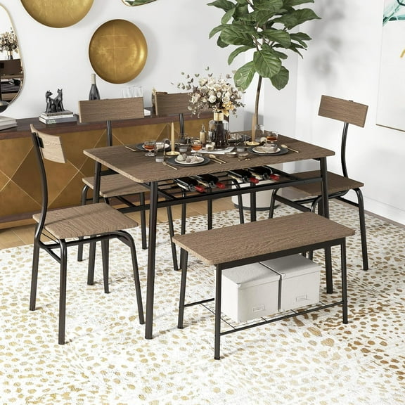 Kitchen Table Chairs Set of 6, Dining Table Set, 6-Piece Dining Room Table and Chairs with  for Home, Kitchen