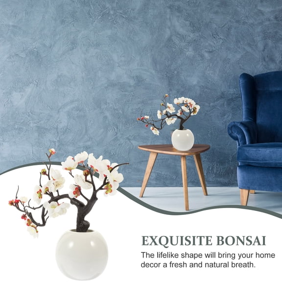 Clispeed White Faux Potted Wintersweets Bonsai Artificial Flowers for Indoor Home Decor