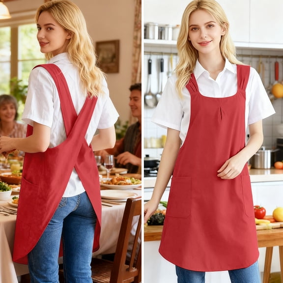 Kitchen & Table Linens Bib Apron with Dual Front Pockets Full Coverage Cross Back Cooking Apron Stain Resistant Comfort Workwear for Home Kitchen Baking Restaurant BBQ