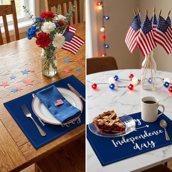 Kitchen & Table Linens Navy Blue Patriotic Placemat Happy Independence Day Linen 4th of July Party Table Mats Holiday Dining Decor for USA 250th Anniversary Celebration BBQ Heat Resistant Waterproof