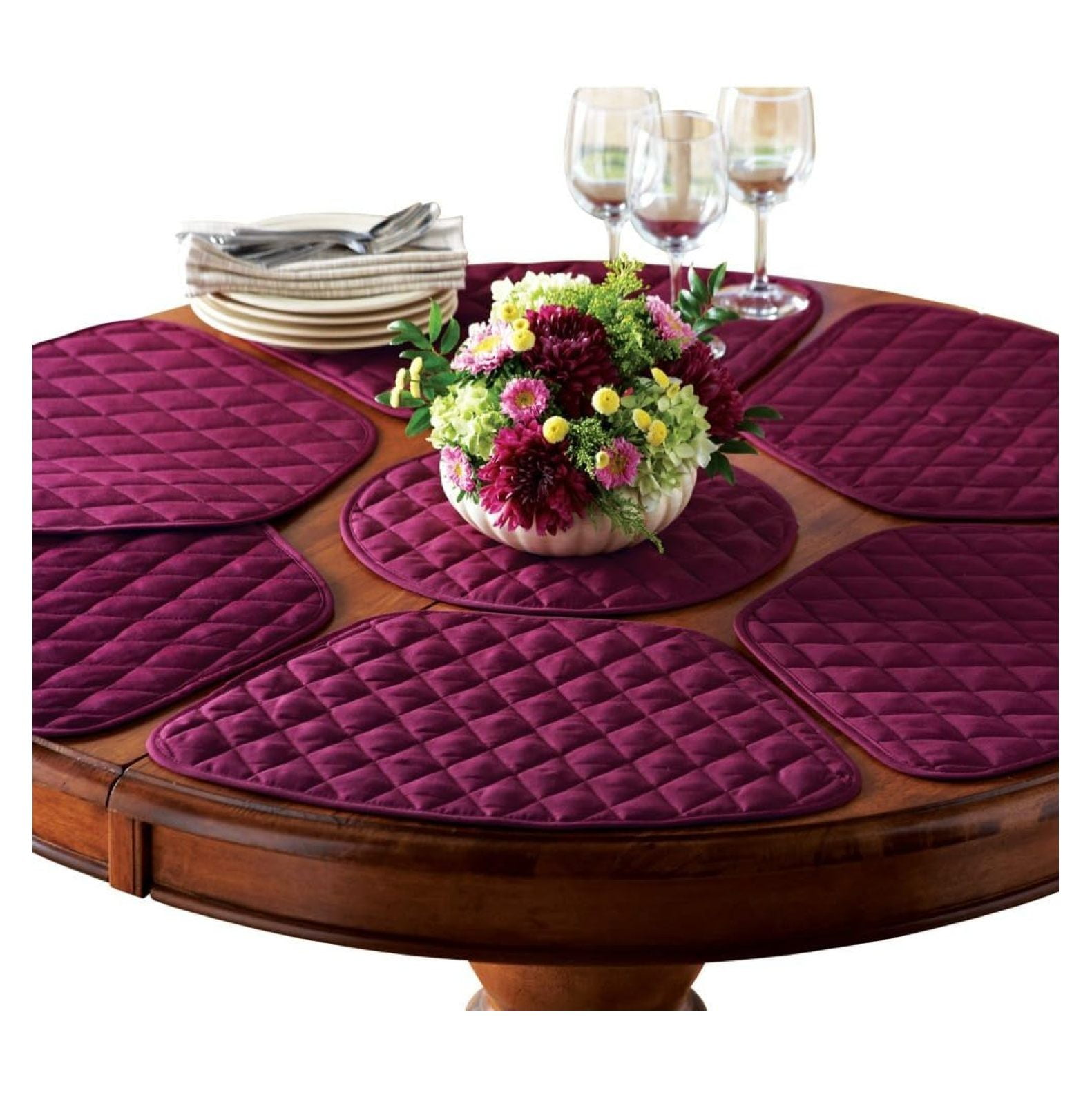 Burgundy Quilted 7-Piece Polyester Placemat and Centerpiece Set