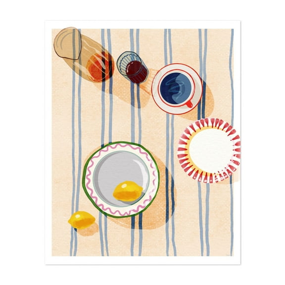 Kitchen Table Poster - Vintage Dining Art Print, Aesthetic Still Life Illustration for Trendy Room Decor - Illustration Modern Art Lemon Abstract Geometric Pastel Unframed Wall Art Print 9 x 12 inches