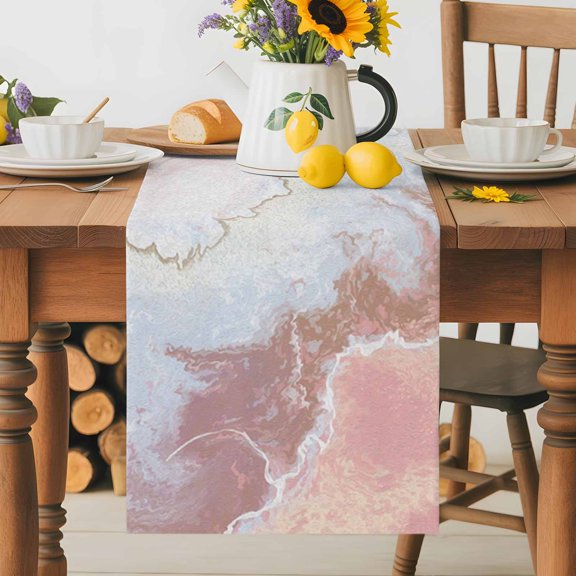 Kitchen Table Runner 36 Inches Long, Abstract Marble Stone Texture Cotton Linen Table Runners for Dining Tables Home Holiday Party Wedding, Modern Gradient Art Natural Agate Tabletop Scarf