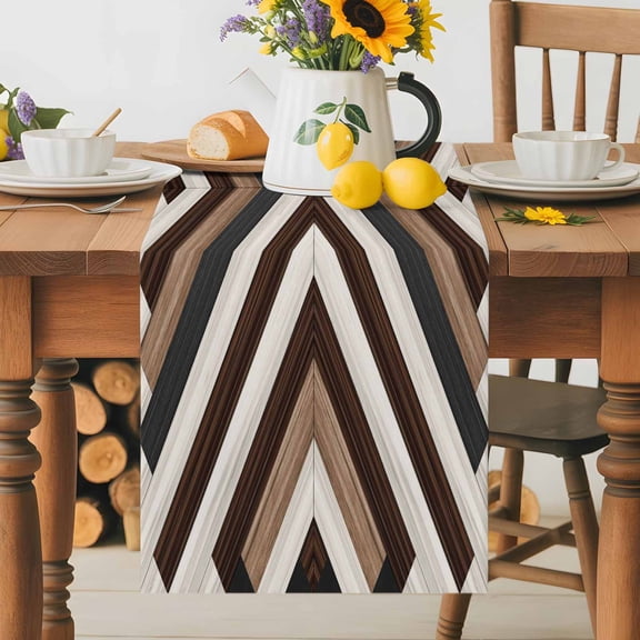 Kitchen Table Runner 36 Inches Long, Bohemian Brown Beige Aztec Texture Cotton Linen Table Runners for Dining Tables Home Holiday Party Wedding, Western Native Tribal Tabletop Scarf