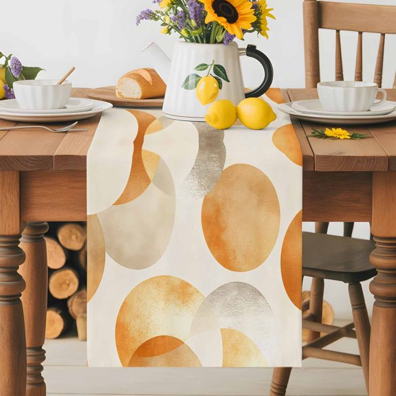 Kitchen Table Runner 36 Inches Long, Bohemian Gold Color Block Cotton Linen Table Runners for Dining Tables Home Holiday Party Wedding, Minimalist Nordic Art Tabletop Scarf